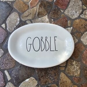 ​Rae Dunn GOBBLE Mini Serving Platter by Magenta, Cream And Black, 8" × 5.5"